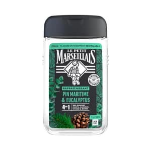 LE PETIT MARSEILIAIS Gel para baño o ducha 4 en 1 (cuerpo, cabello, cara y barba) con pino marino y eucalipto 250 ml.