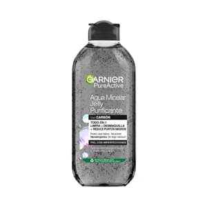 GARNIER Agua micelar en gel todo en 1 con carbón, para piel con imperfecciones GARNIER Pure active 400 ml.