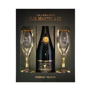 G.H. MARTEL & Cº Estuche con botella de champagne brut + 2 copas botella de 75 cl.