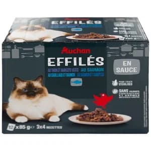 PRODUCTO ALCAMPO Alimento completo para gatos adultos esterilizados a base de atún y salmón 12 x 85 g.