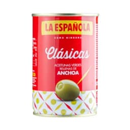 LA ESPAÑOLA Aceitunas verdes rellenas de anchoa LA ESPAÑOLA Clásicas lata de 130 g.