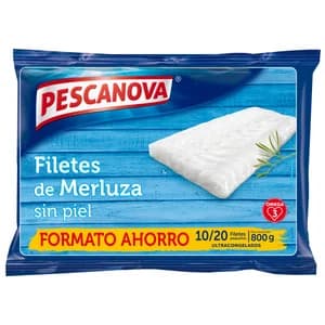 PESCANOVA Filetes de merluza sin piel de tamaño pequeño (10 / 20), ideales para plancha y rebozar PESCANOVA 800 g.