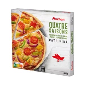 AUCHAN Pizza congelada de masa fina 4 estaciones 365 g. Producto Alcampo