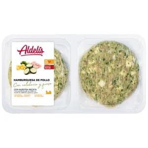 ALDELÍS Hamburguesas de pollo con calabacín, espinacas y queso 4 x 80 g.