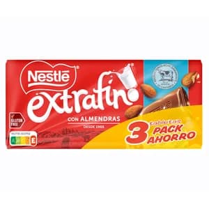 NESTLÉ Extrafino Chocolate con leche y almendras 3 uds 123 g.