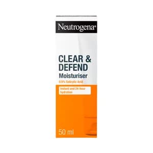 NEUTRÓGENA Clear & defend Crema hidratante facial con ácido salicílico, para piel propensa al ácne 50 ml.
