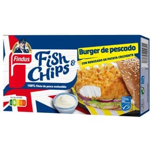 FINDUS Burger de pescado MSC (pesca sostenible certificada) con rebozado de patata crujiente 270 g.