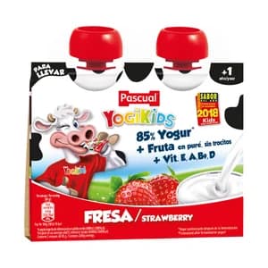 PASCUAL Yokids Yogur pasteurizado de fresa para llevar 2 x 80 g.