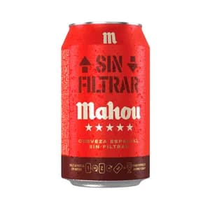 MAHOU 5 ESTRELLAS Cerveza Sin Filtrar lata de 33 cl.