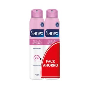 SANEX Dermo+ invisible Desodorante en spray para mujer antitranspirante hasta 72 horas 2 x 200 ml.