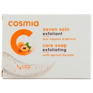 COSMIA Pastilla de jabón exfoliante con hueso de albaricoque y 1/4 de crema hidratante 90 g.
