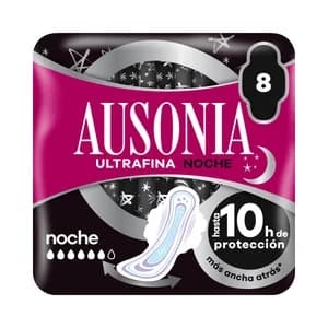 AUSONIA Compresas ultrafinas de noche con alas 8 uds.