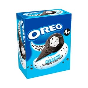 OREO Cono de helado de vainilla con trozos y recubrimientos de galletas al cacao 4 x 100 ml.