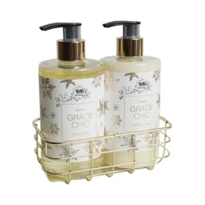 GIRL POWER Grace chic Cesta metálica con jabón líquido de manos y loción corporal, ambos con aroma a Peonia.