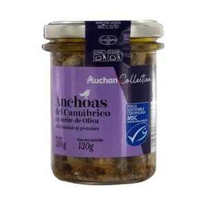 AUCHAN COLLECTION Anchoas del Cantábrico (MSC) en aceite de oliva tarro 130 g. Producto alcampo
