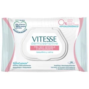 VITESSE Dermosensitive Toallitas limpiadoras y desmaquilladoras, especiales pieles muy sensibles e intolerantes 25 uds.