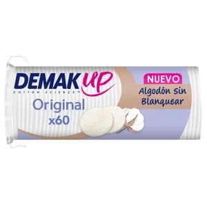 DEMAK UP Original Discos desmaquillantes de algodón sin blanquear, 60 uds.