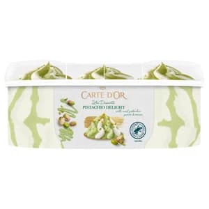 CARTE D'OR Les Desserts de Frigo Tarrina de helado de pistacho, con salsa y trozos de pistacho 825 ml.