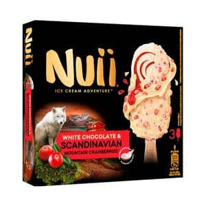 NUII Bombón de helado crema queso mascarpone con salsa de arándanos de las montañas escandinavas y chocolate blanco 3 x 90 ml.