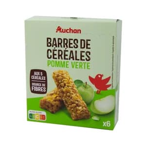 PRODUCTO ALCAMPO Cereales en barrita con trozos de manzana verde pack de 6 uds. de 21 gr.