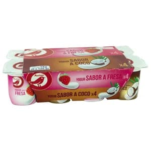 AUCHAN Yogures de sabores variados (4 de fresa y 4 de coco) 8 x 125 g. Producto Alcampo