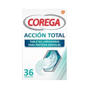 COREGA Limpiador y blanqueador para prótesis totales y parciales COREGA Acción total 36 uds.