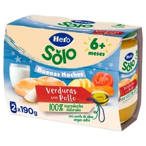 HERO Solo Buenas noches Tarrito de verduras con pollo (textura suave), a partir de 6 meses 2 x 190 g.
