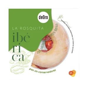 DEORO Roscquita ibérica rellena de queso fundido, chorizo y salchichón ibérico, fiambre de bacón y salsa de tomate DEORO 205 g.