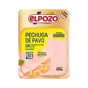 EL POZO Pechuga de pavo sin gluten ni potenciadores del sabor, cortada en lonchas 225 g.