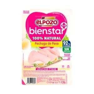 EL POZO Bienstar Pechuga de pavo 100% natural cortada en finas lonchas 120 g.