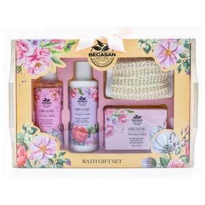 BECASAN NATURE Organic Bandeja con productos para la higiene femenina con olor a Peonia y Dalia.