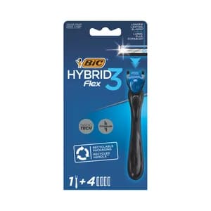 BIC Máquina de afeitar con cabezal de 3 hojas y 4 recambios BIC Hybrid 3 flex.