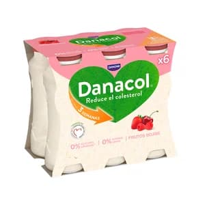 DANACOL Leche fermentada desnatada con edulcorantes, esteroles vegetales añadidos y sabor frutos rojos de Danone 6 x 100 g.