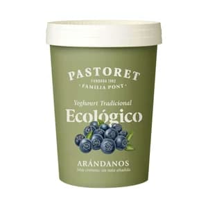 PASTORET Yogur natural azúcarado con arándanos ecológicos 500 g.