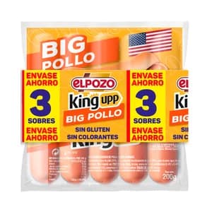 EL POZO Big pollo king upp Salchichas cocidas de pollo, sabor ahumado 3 x 200 g.