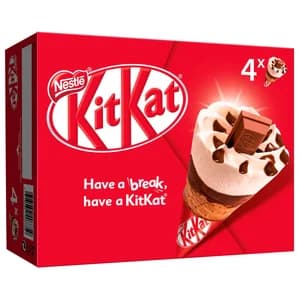 KIT KAT Cono de helado de vainilla, chocolate y un barrita de Kit kat en el centro 4 x 100 ml.