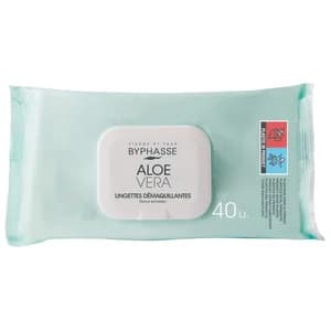 BYPHASSE Toallitas desmaquillantes con aloe vera, para pieles sensibles BYPHASSE 40 uds.