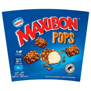 MAXIBON Pops Helado de vainilla recubierto de chocolate y arroz inflado 8 x 10 ml.