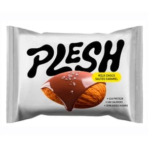 PLESH Almendras con chocolate con leche, caramelo y sal 30 g.