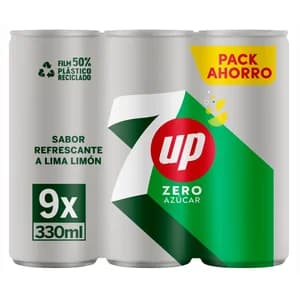 7UP Zero Refresco con sabor a lima-limón, sin azúcar pack 9 latas x 330 ml.