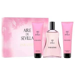 AIRE DE SEVILLA Paradise Estuche para mujer con colonia, gel y crema hidratante.