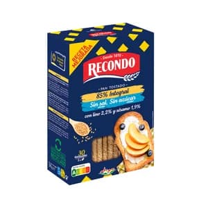 RECONDO Pan tostado integral en rebanadas bajo contenido en sal 270 g.