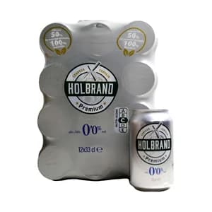 HOLBRAND Cerveza sin alcohol pack de 12 latas de 33 centilitros.