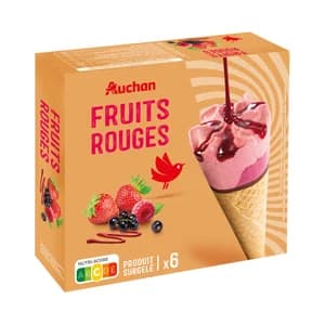 AUCHAN Conos de helado y salsa de frutos rojos 6 x 120 ml. Producto Alcampo.
