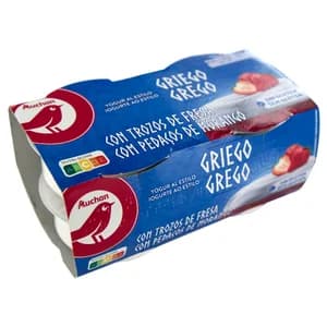 AUCHAN Yogur al estilo griego con trocitos de fresas 4 x 125 g. Producto Alcampo