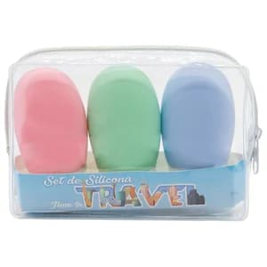 BECASAN Estuche de viaje con 3 botella de silicona de 60 ml y práctico necesser transparente con cremallera BECASAN.