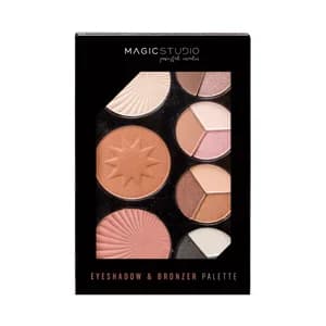 MAGIC STUDIO Paleta con 12 sombras de ojos y 3 tonos de maquillaje bronceador.