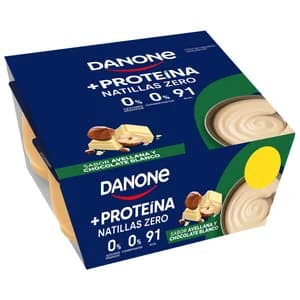 DANONE + Proteina Natillas zero con sabor a avellana y chocolate blanco 4 x 120 g.