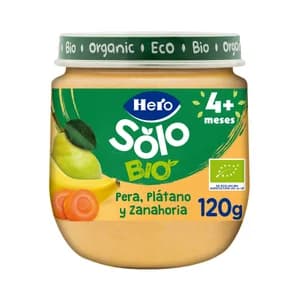 HERO Solo bio Tarrito de frutas y hortailiza (pera y plátano y zanahoria) ecológicos, a partir de 4 meses 120 g.