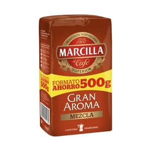 MARCILLA Gran aroma Café molido mezcla, tueste natural (50%) y torrefacto (50%) 500 g.